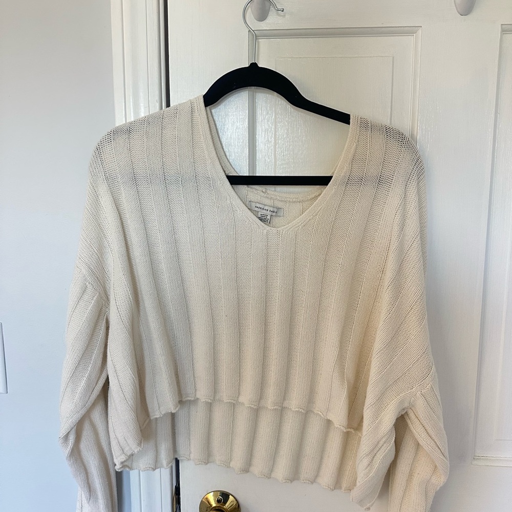American Eagle Outfitters Cream V-Neck Sweater
